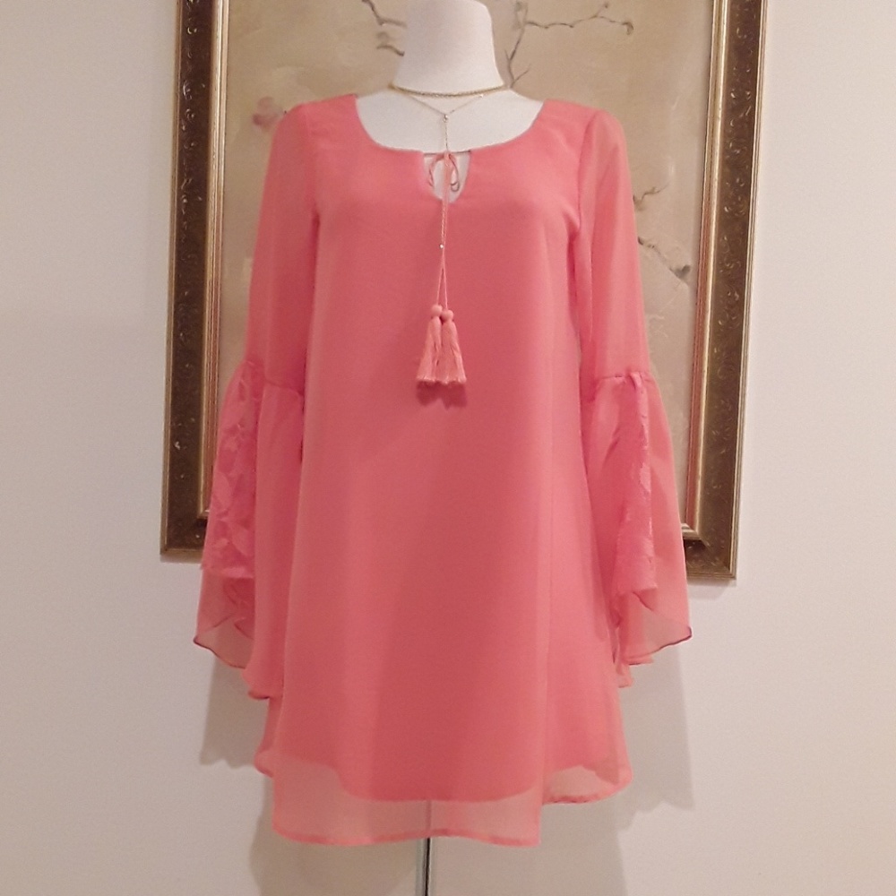 Coral Chiffon Shift Swing Dress